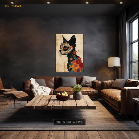 Cat Floral 1 Artwork - Animal & Wildlife Premium Wall Art