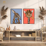 Cute Bunny & Giraffe - 2 Panel Wall Art