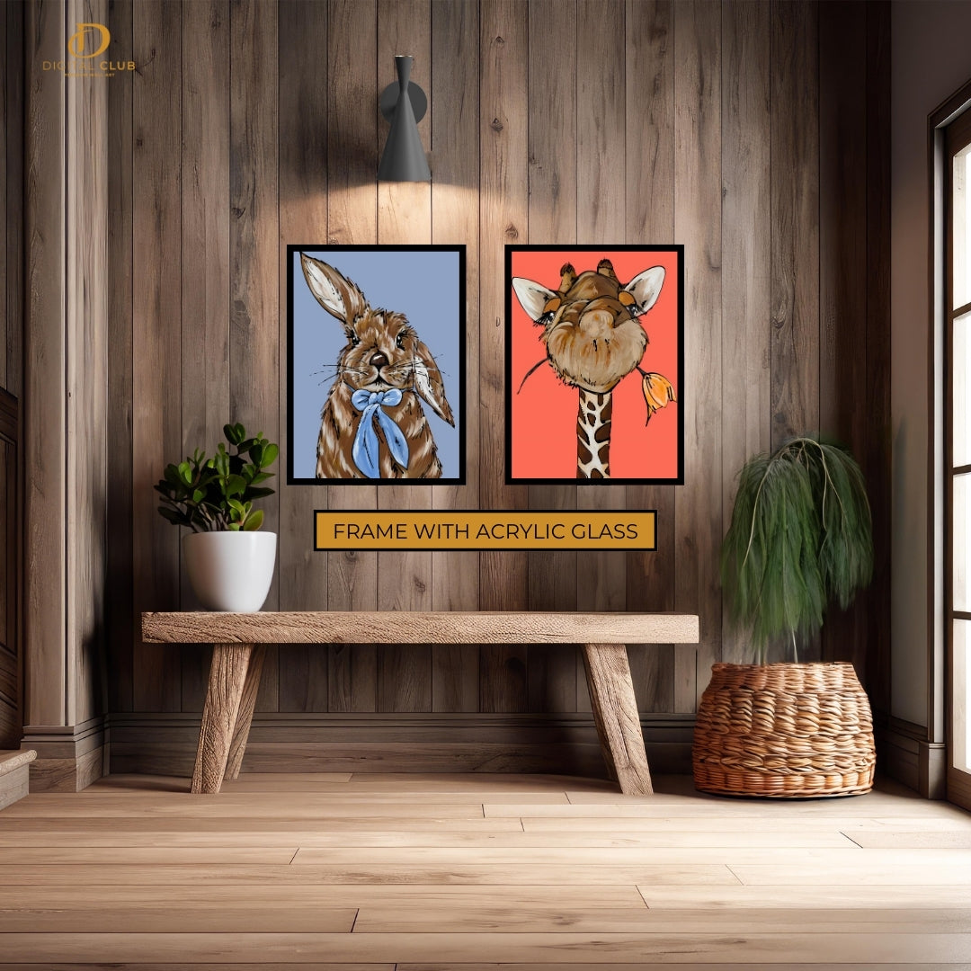 Cute Bunny & Giraffe - 2 Panel Wall Art