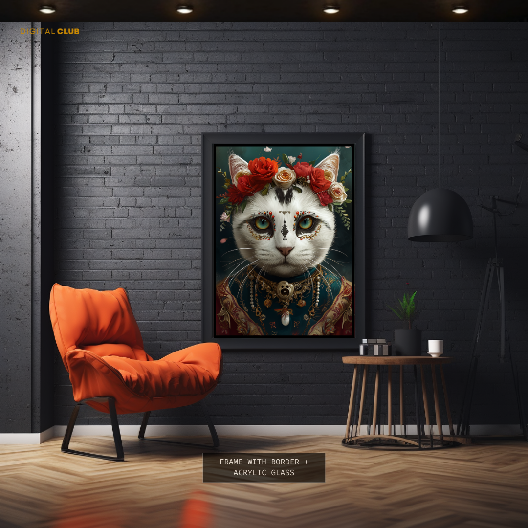 Cat Floral 2 Artwork - Animal & Wildlife Premium Wall Art