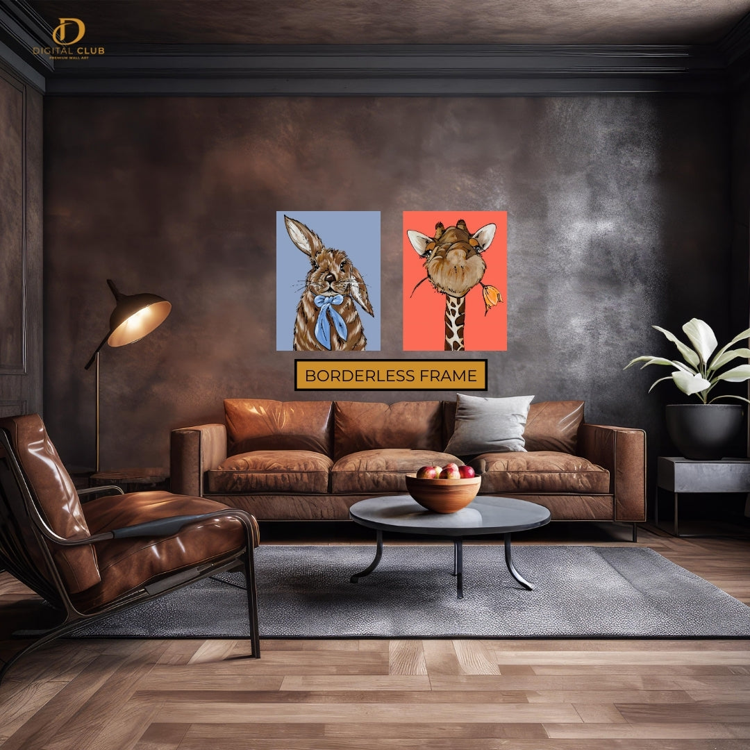 Cute Bunny & Giraffe - 2 Panel Wall Art