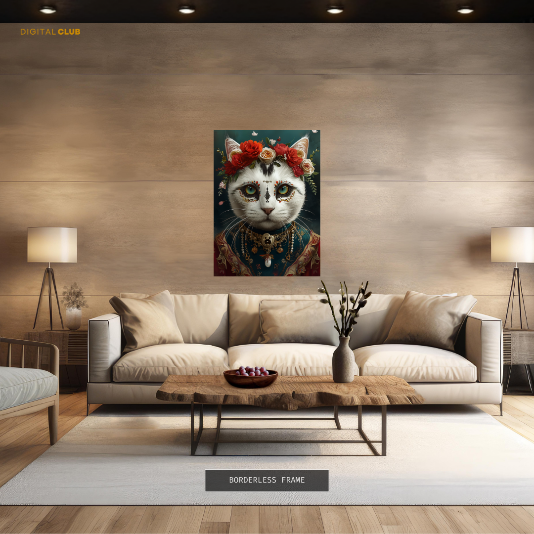 Cat Floral 2 Artwork - Animal & Wildlife Premium Wall Art