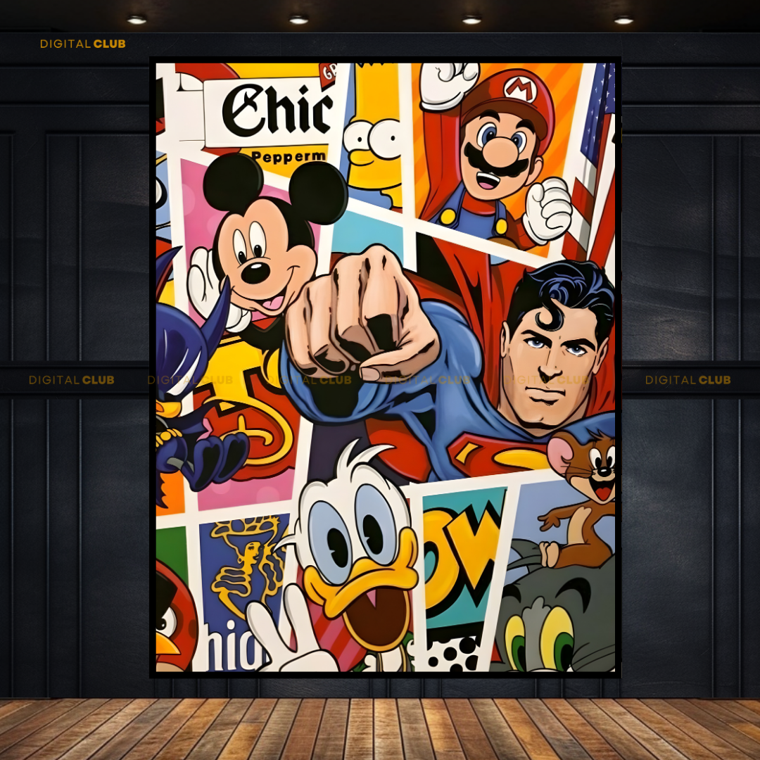 Famous Cartoon Characters - 4 Premium Wall Art