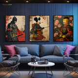 Cartoon Samurai Artwork - 3 Panel Wall Art