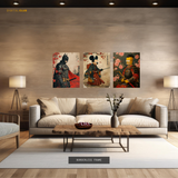 Cartoon Samurai Artwork - 3 Panel Wall Art