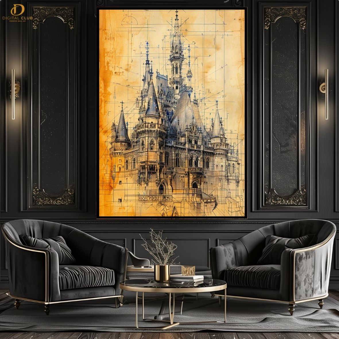 Castle Sketch -Artwork- Premium Wall Art - Art Digital Club