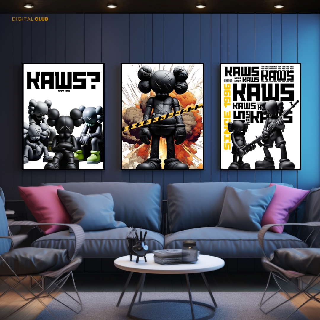 Kaws Figurine Artwork 2 - 3 Panel Wall Art