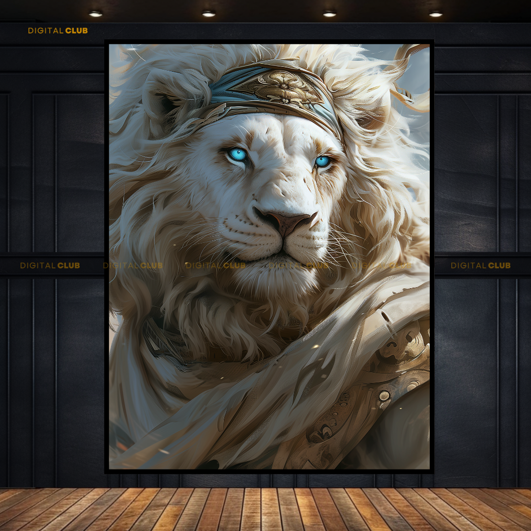 White Lion with Blue Eyes - Animal & Wildlife Premium Wall Art