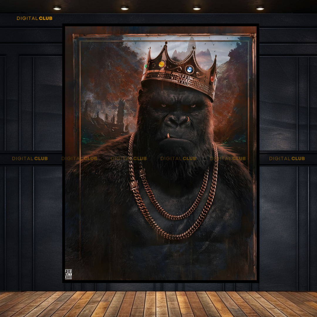 Gorilla with Crown & Chains Premium Wall Art