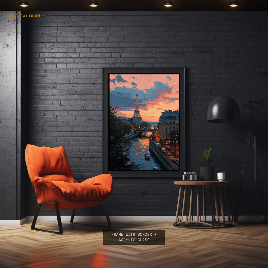 Eiffel Tower Paris Sunset Premium Wall Art