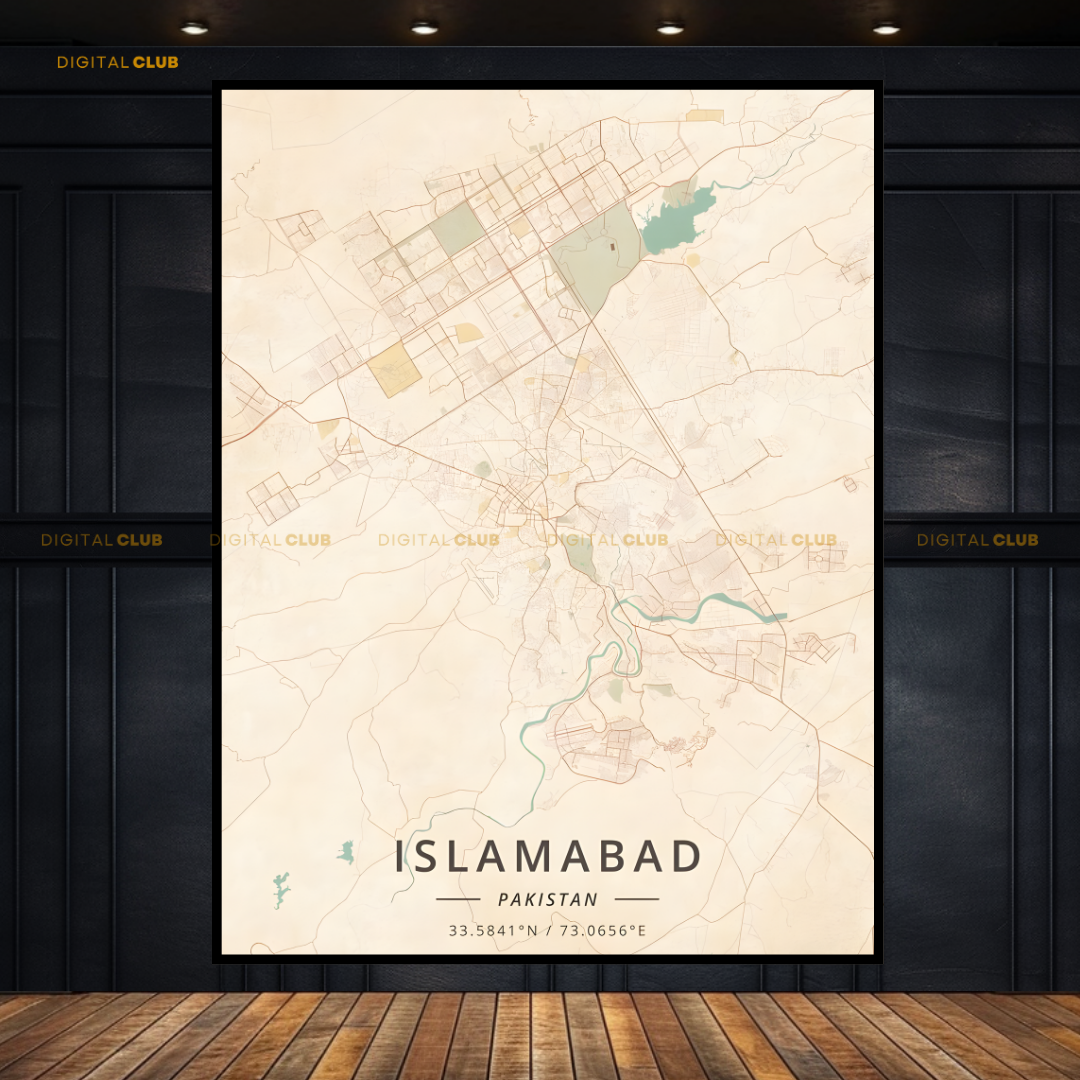 Islamabad - White Map - Premium Wall Art