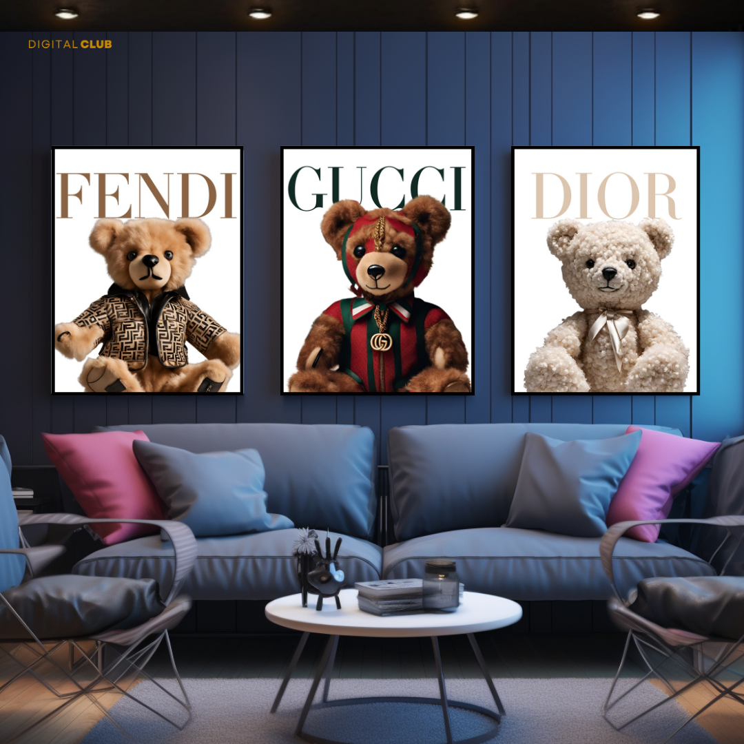 Branded Teddy Artwork 2 - 3 Panel Wall Art