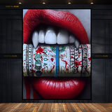 Dollar Bills Lips Premium Wall Art