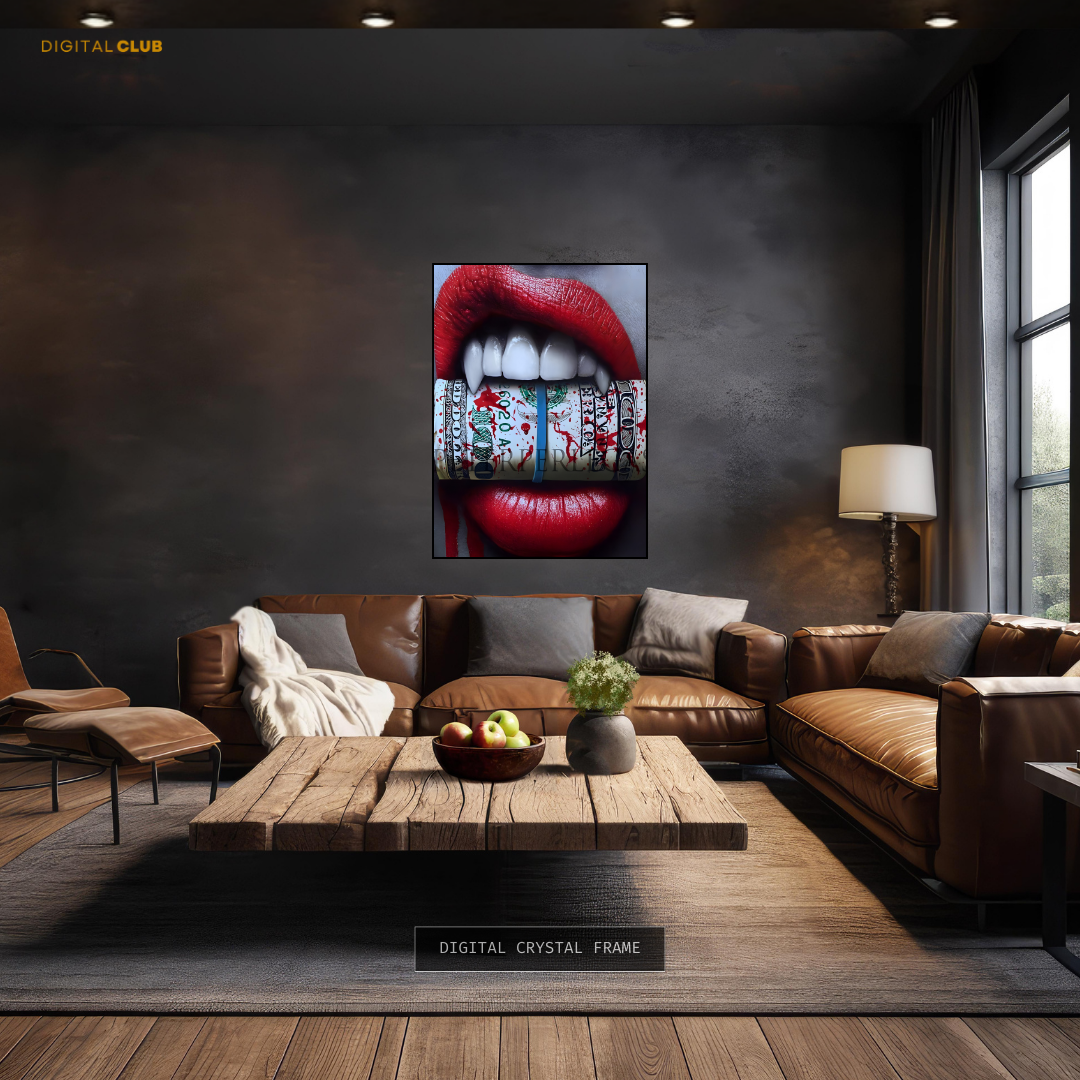 Dollar Bills Lips Premium Wall Art