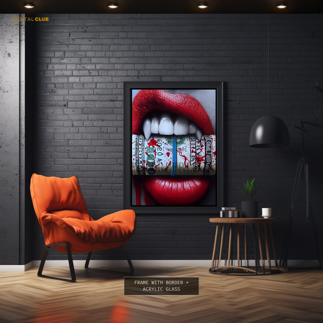 Dollar Bills Lips Premium Wall Art