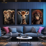 Cute Animal Nursery Artwork - 3 Panel Wall Art