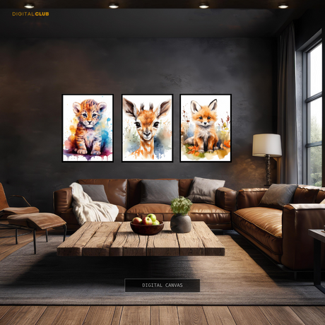 Cute Animal Nursery Artwork 1 - 3 Panel Wall Art