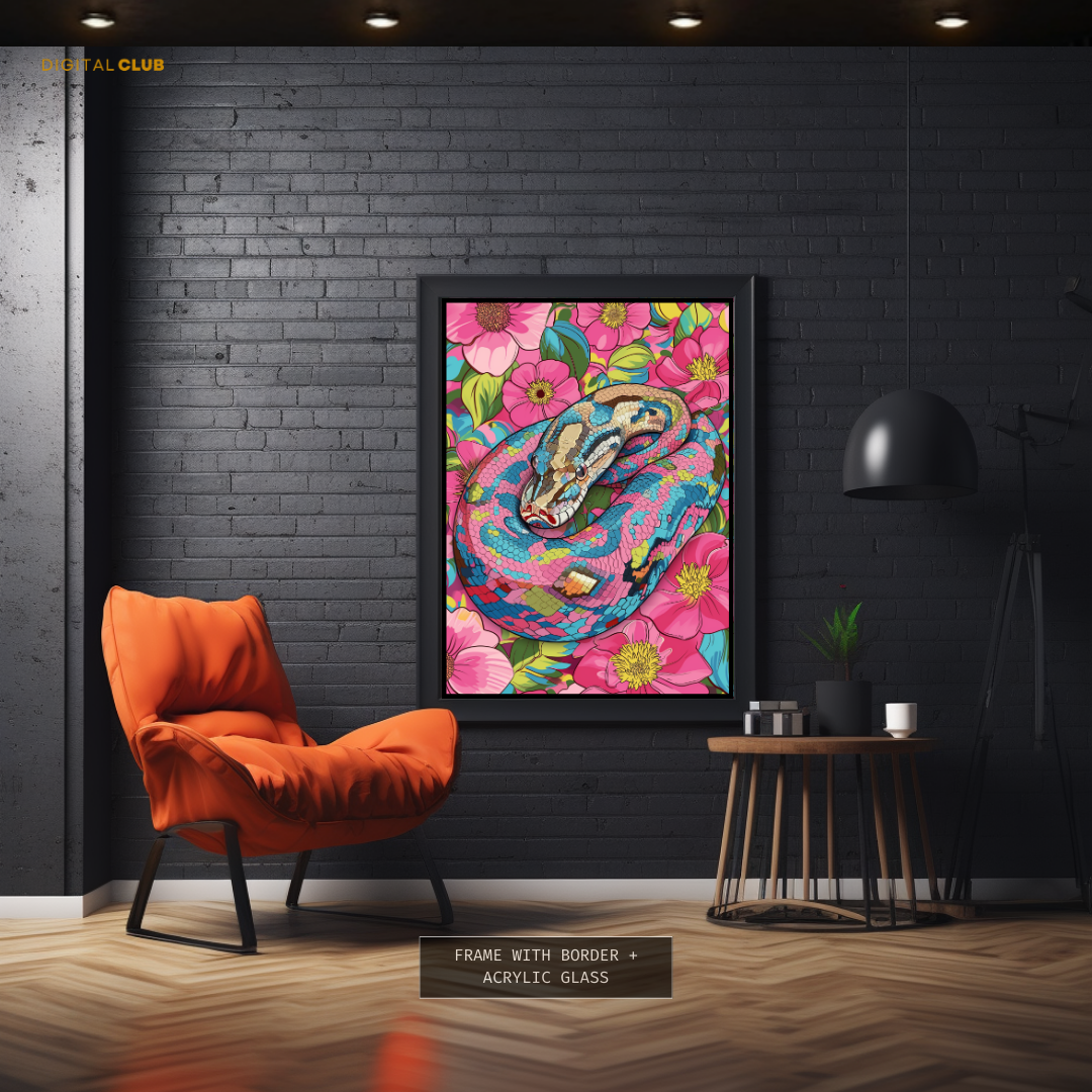 Snake Floral Artwork - Animal & Wildlife Premium Wall Art