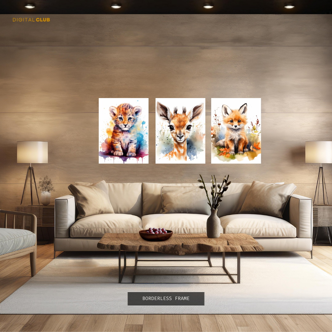 Cute Animal Nursery Artwork 1 - 3 Panel Wall Art