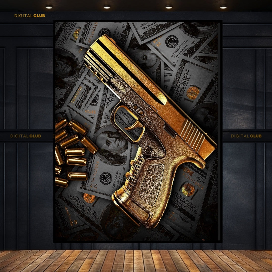 Dollars X Gun-Premium Wall Art