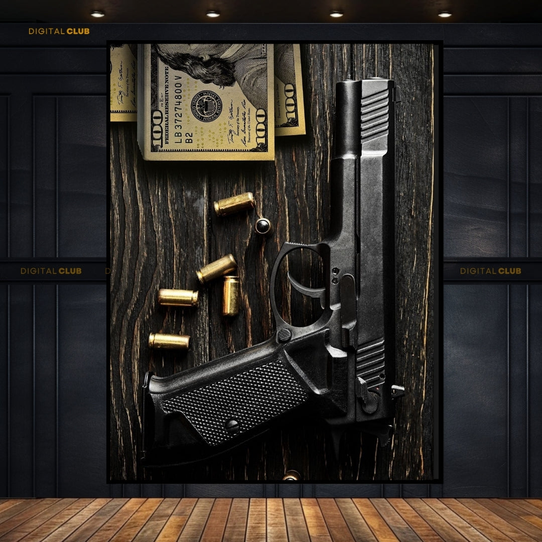 Gun with Bullets - Premium Wall Art