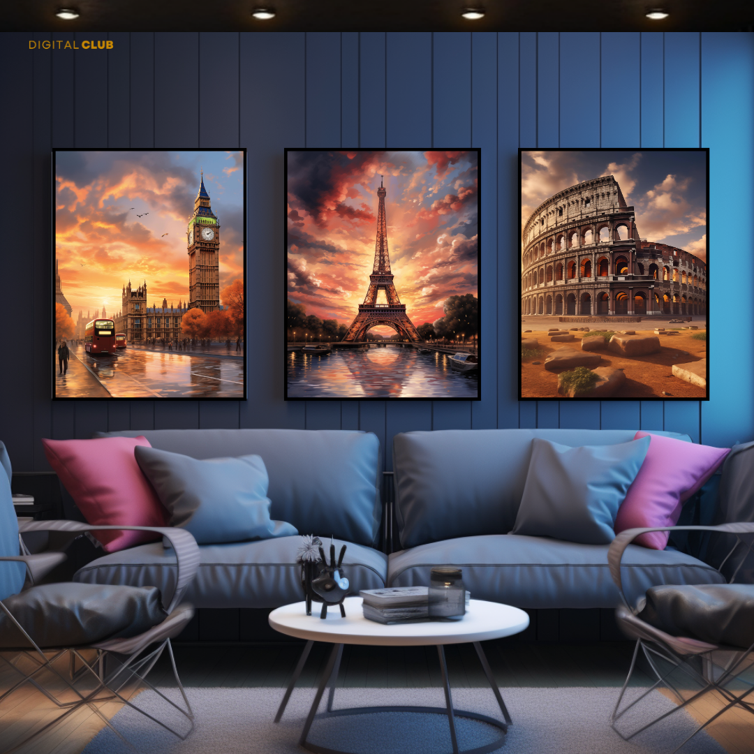 Europe Travel Artwork - 3 Panel Wall Art