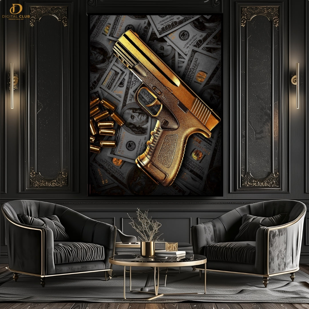 Dollars X Gun-Premium Wall Art