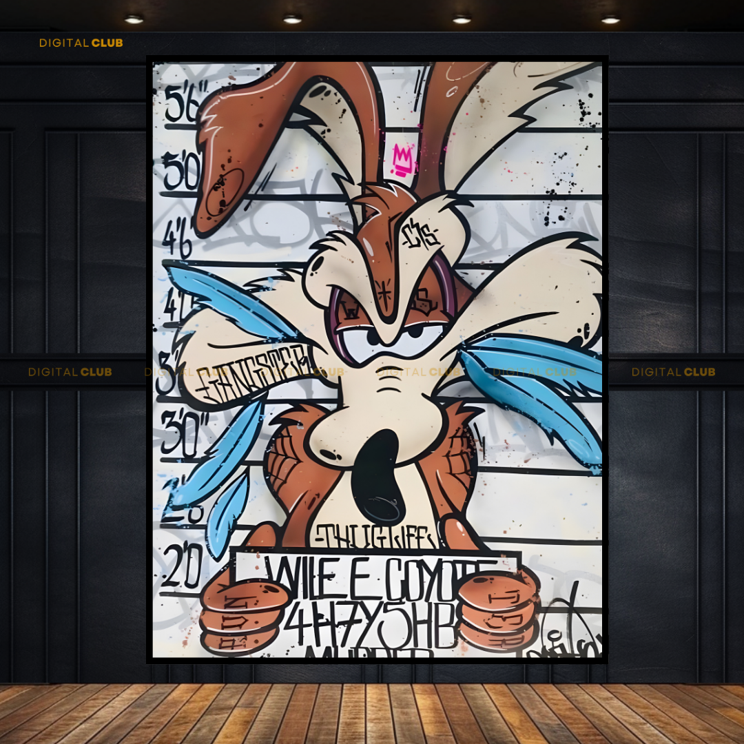 Wile E Coyote Looney Tunes Mugshot Premium Wall Art