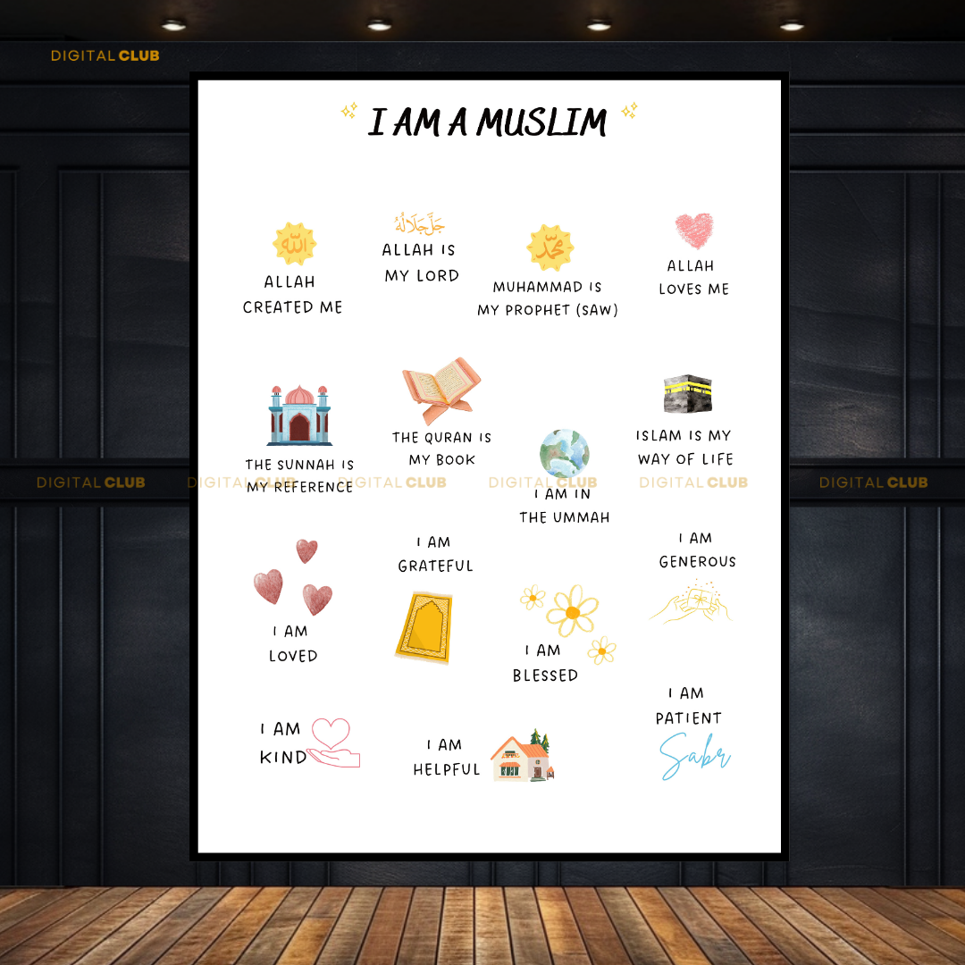 I Am Muslim Educational Kids Islamic Premium Wall Art