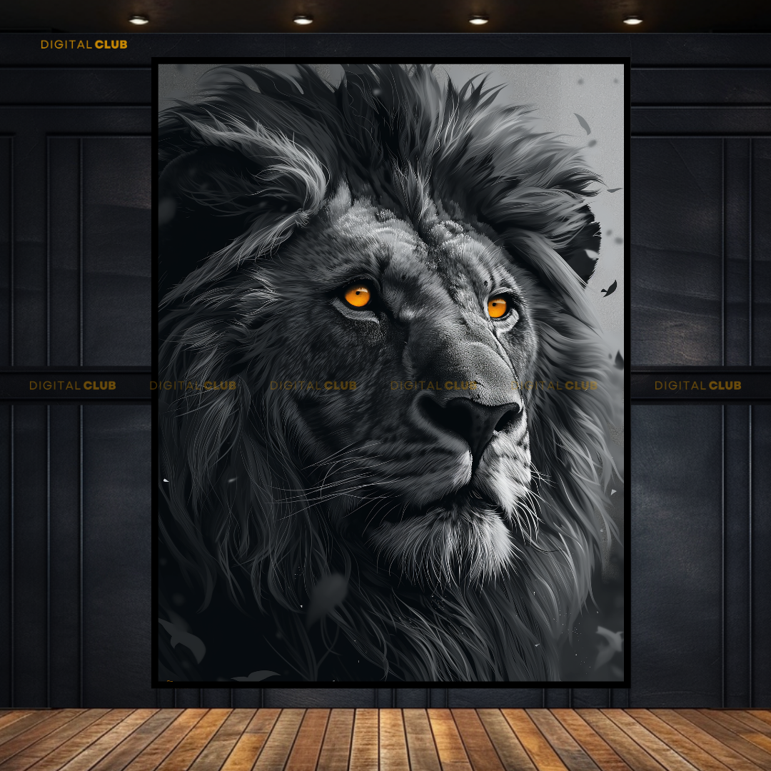 Lion B&W Artwork - Animal & Wildlife Premium Wall Art