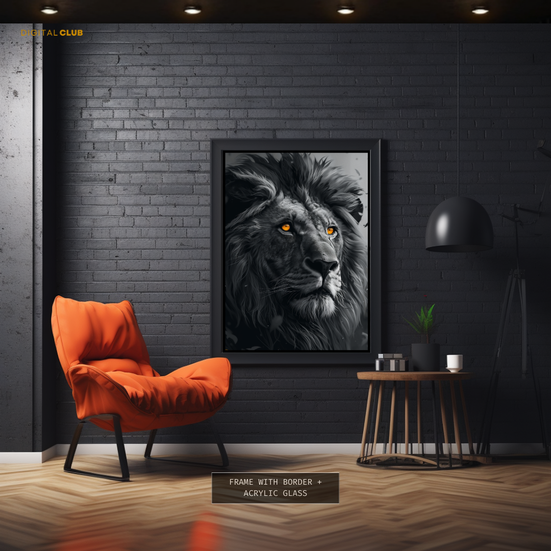 Lion B&W Artwork - Animal & Wildlife Premium Wall Art