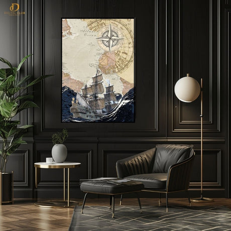 Ocean Pirate Ship -Map- Premium Wall Art - Art Digital Club