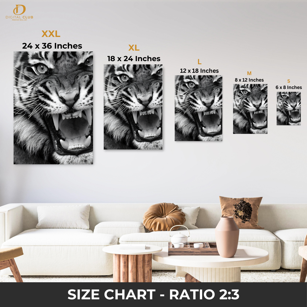 Tiger - B&W Artwork - Premium Wall Art