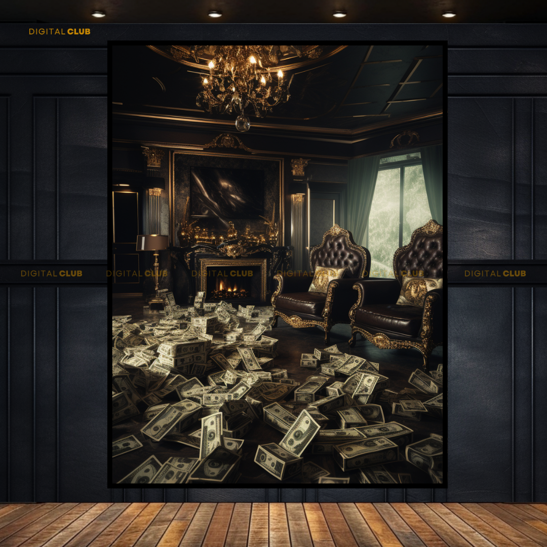 Luxury Room with Dollar Bills  Premium Wall Art