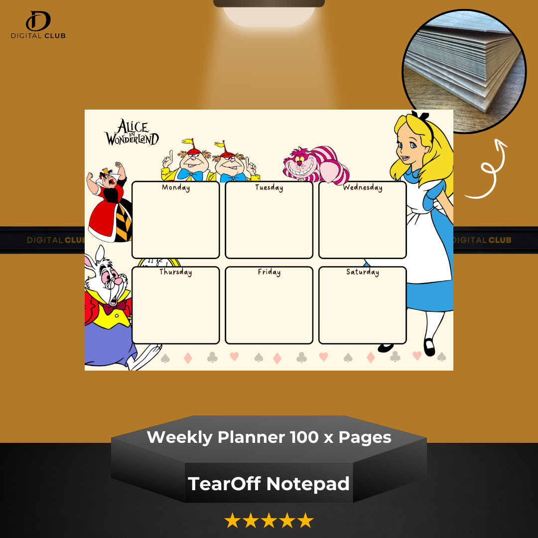 Alice In The Wonderland - Weekly Planner - Tear-Off Notepad x 100 Pages