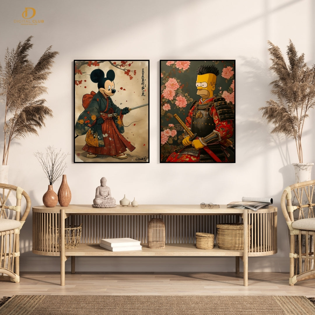 Mickey x Simpsons Samurai - 2 Panel Wall Art