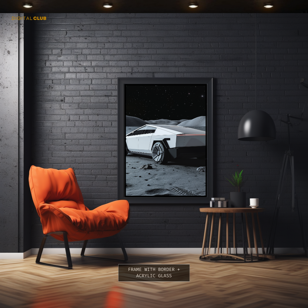 Tesla CYBER TRUCK On Moon  Premium Wall Art