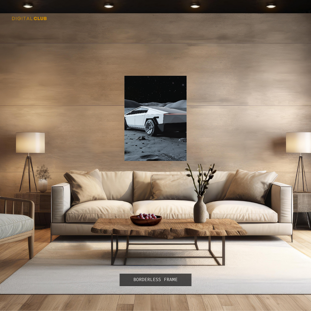 Tesla CYBER TRUCK On Moon  Premium Wall Art