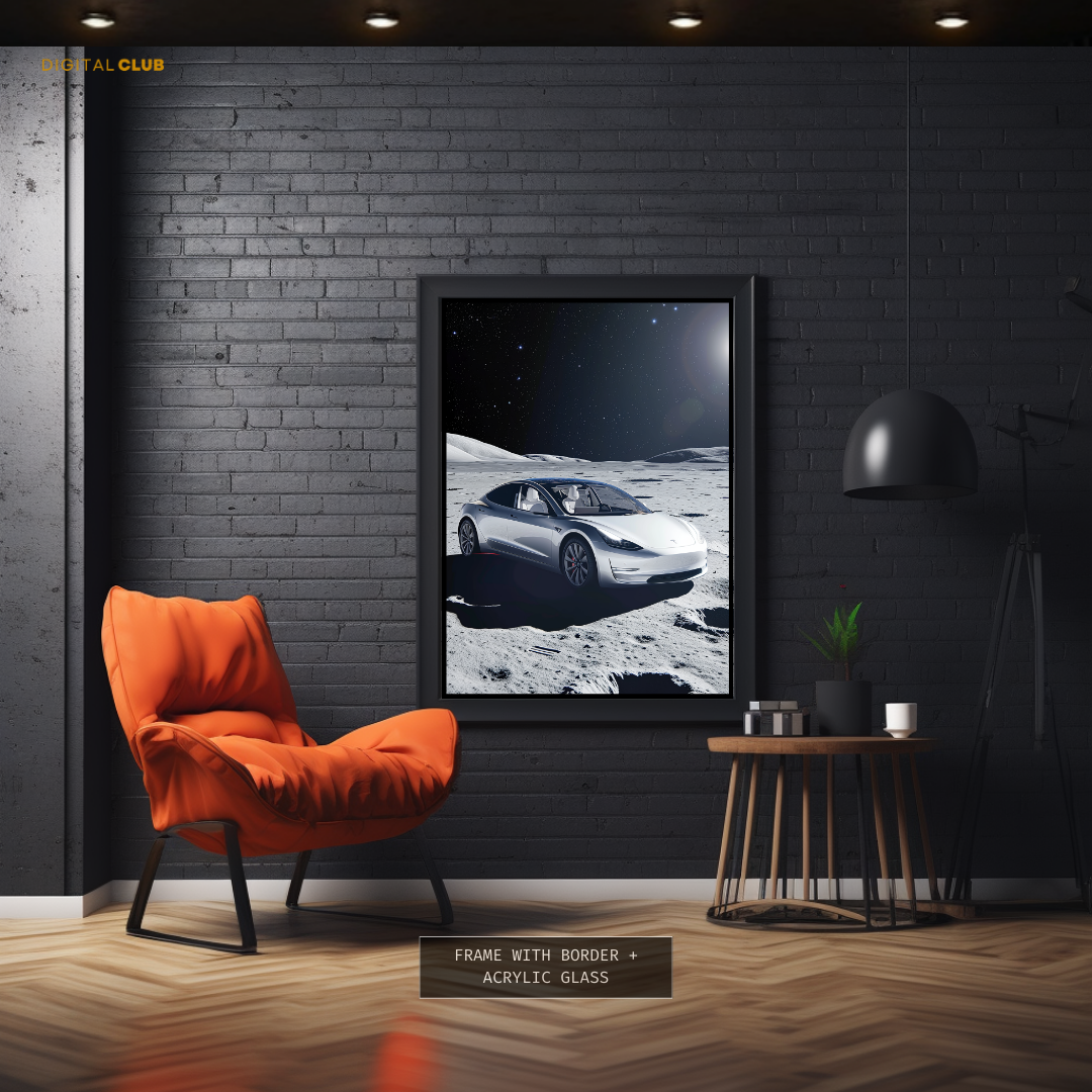 Tesla On Moon Premium Wall Art