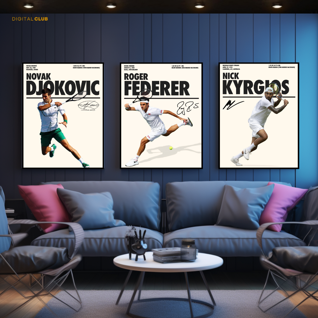 Tennis Legends Artwork - 3 Panel Wall Art