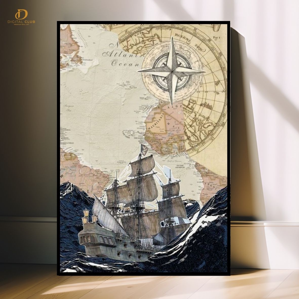 Ocean Pirate Ship -Map- Premium Wall Art - Art Digital Club