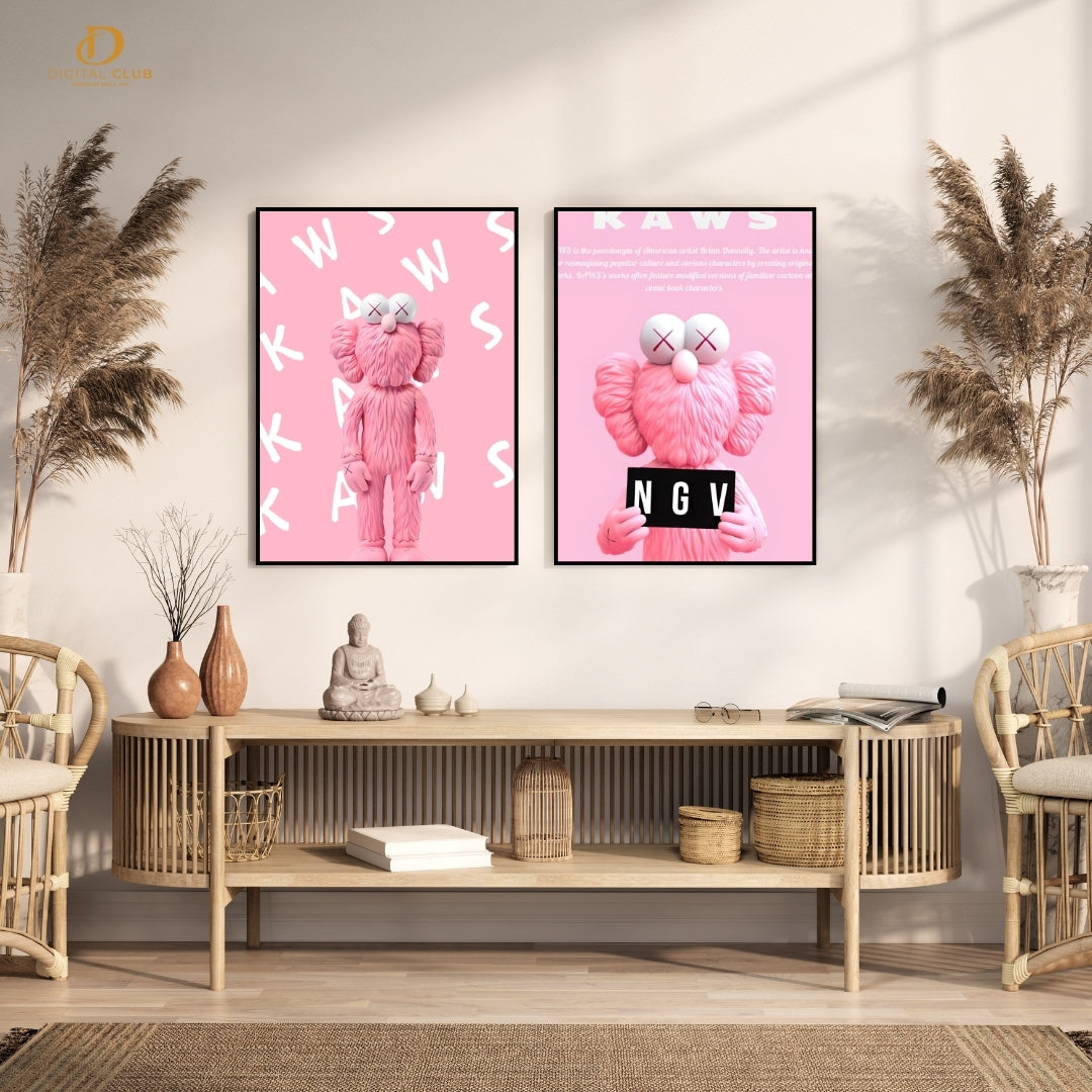 KAWS Figurine Pink 1 - 2 Panel Wall Art