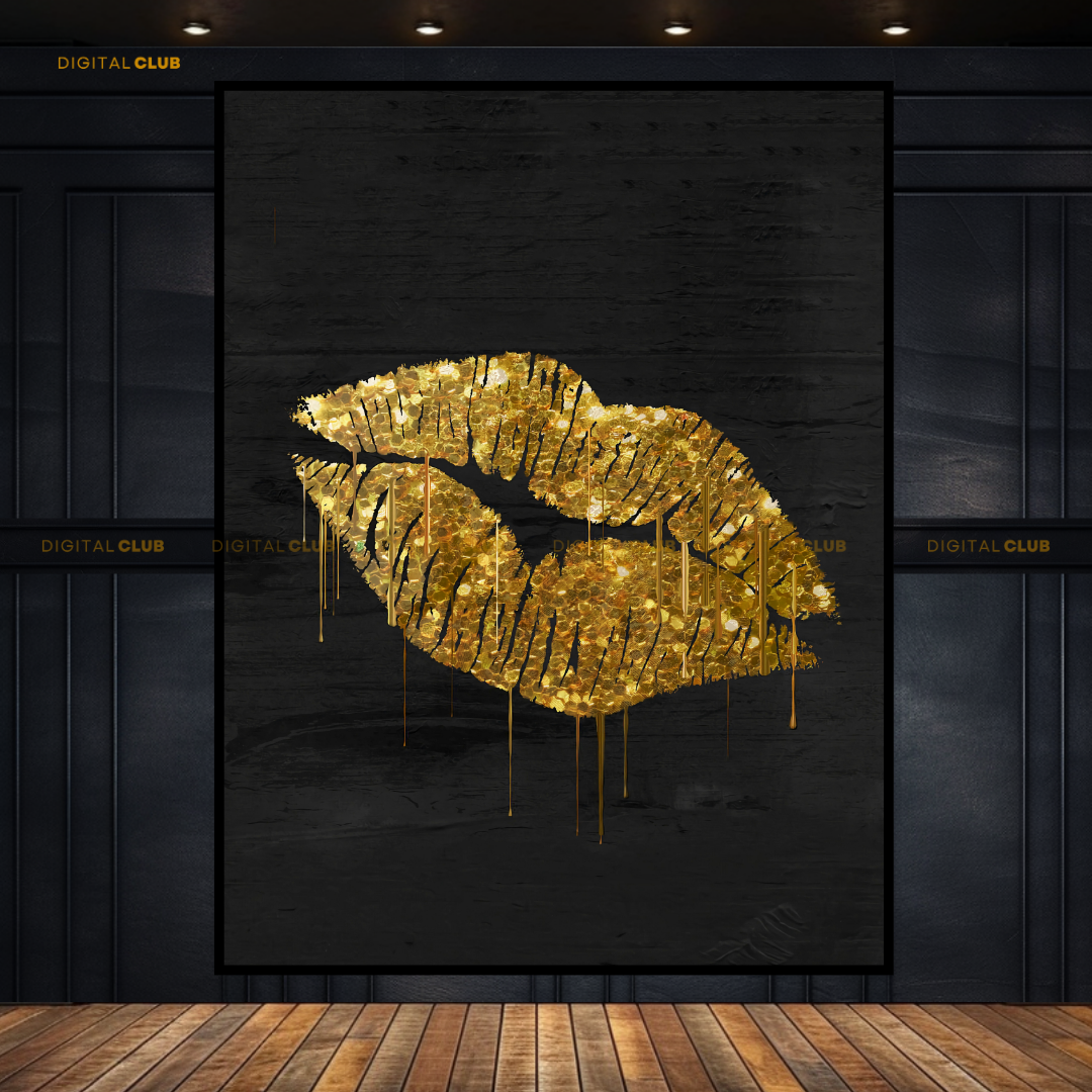 Kissing Lips in Gold Premium Wall Art