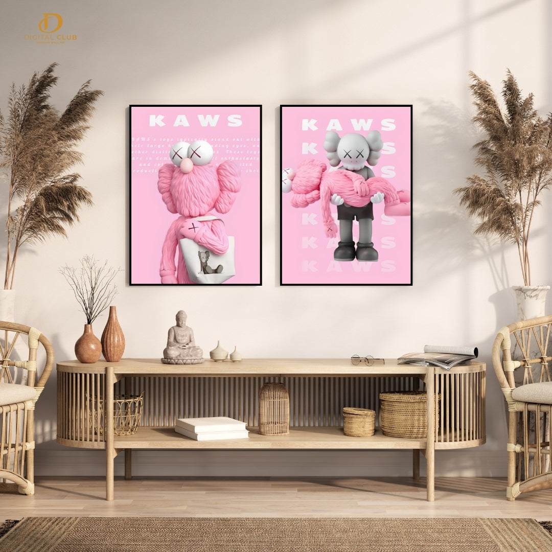 KAWS Figurine Pink 2 - 2 Panel Wall Art