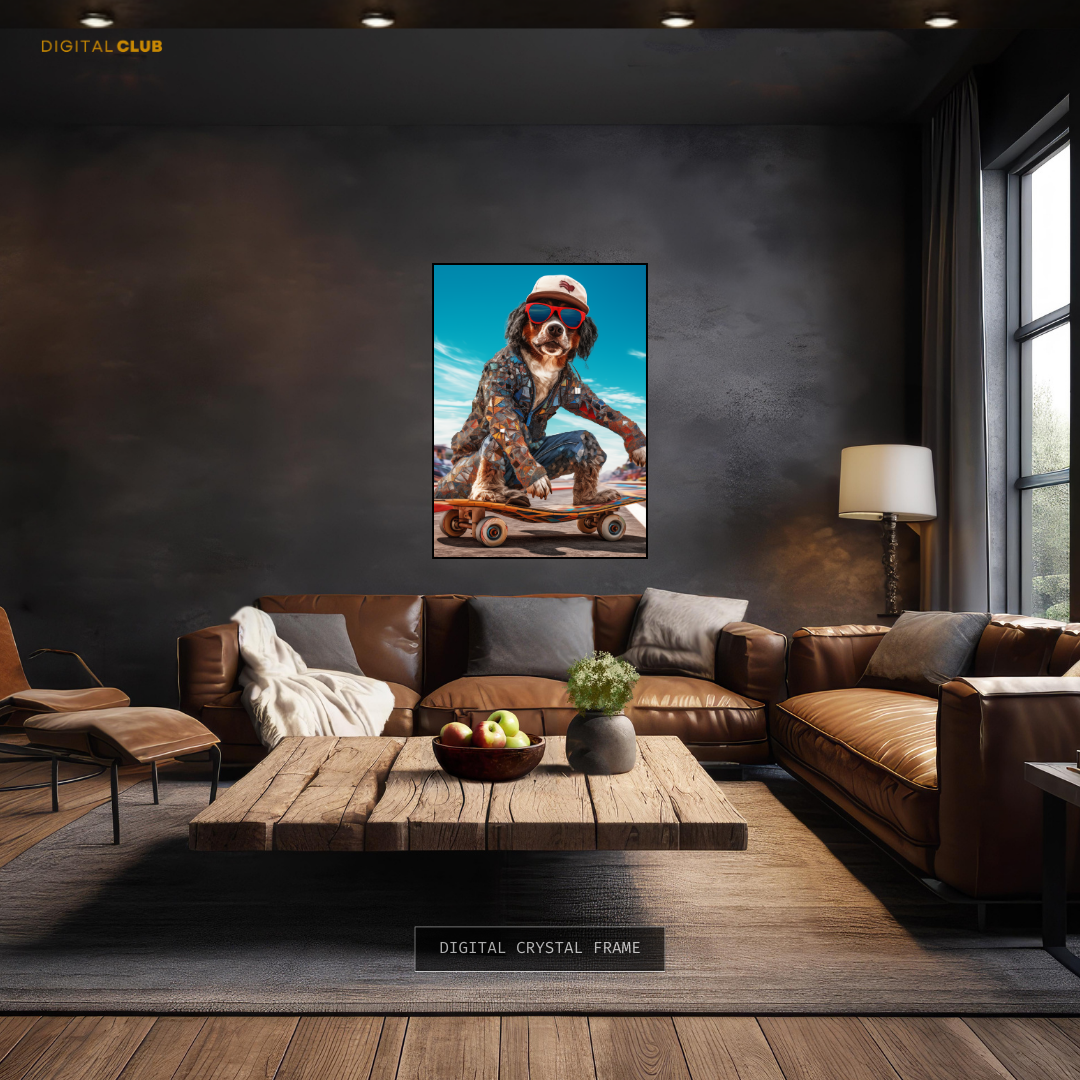 Cool Dog on a Skateboard Premium Wall Art