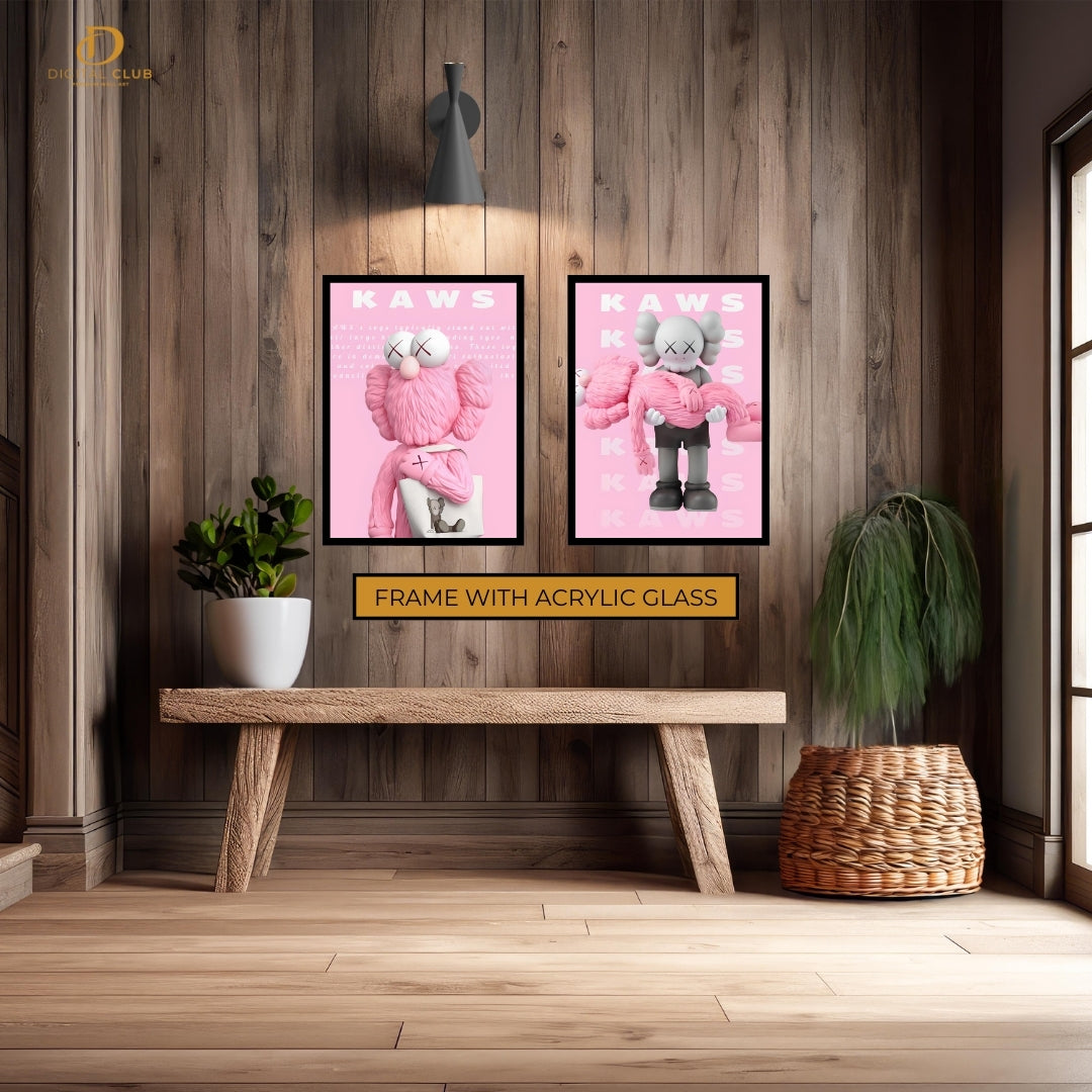 KAWS Figurine Pink 2 - 2 Panel Wall Art