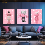 KAWS Pink Figurine - 3 Panel Wall Art