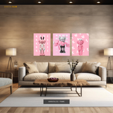 KAWS Pink Figurine - 3 Panel Wall Art