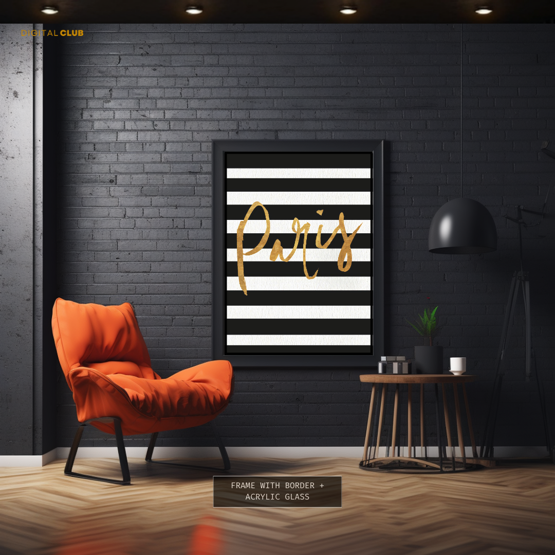 Paris Black & White Stripes Premium Wall Art