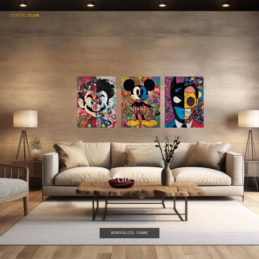 Mickey, Mario & Batman Artwork - 3 Panel Wall Art